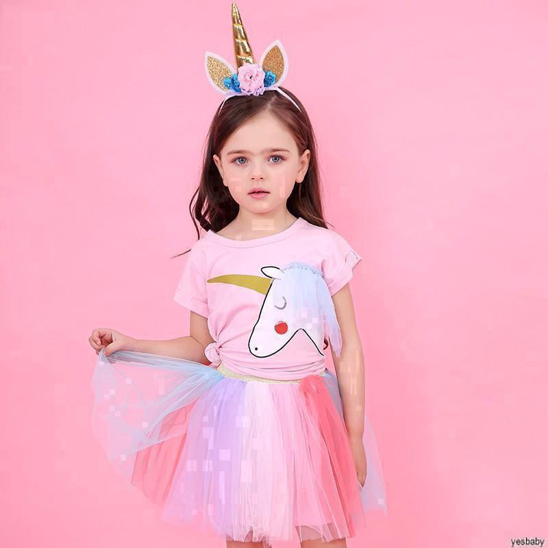 Setelan Anak Perempuan Unicorn - Dress Unicorn Kaos Anak Kuda Pony Princess Rok Tutu  3 4 5 6 Tahun