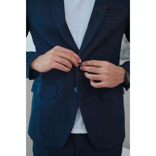 Mubeng - Elegant Jas Slimfit Navy (Free Cover Jas)