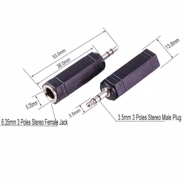 Jack Audio Male 3.5mm ke 6.5mm Toa Gede Female 6.35mm Stereo Plug steker konektor video saluran aux