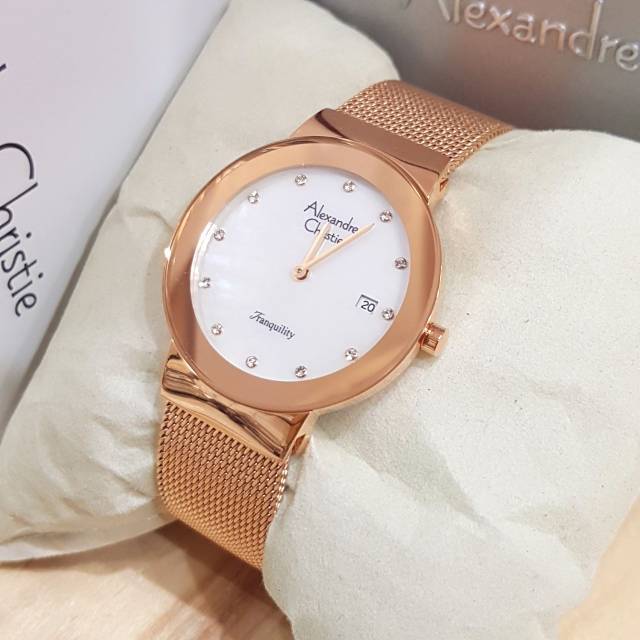 Jam Tangan Wanita Alexandre Christie AC 2607 Sand Rope Rosegold Original