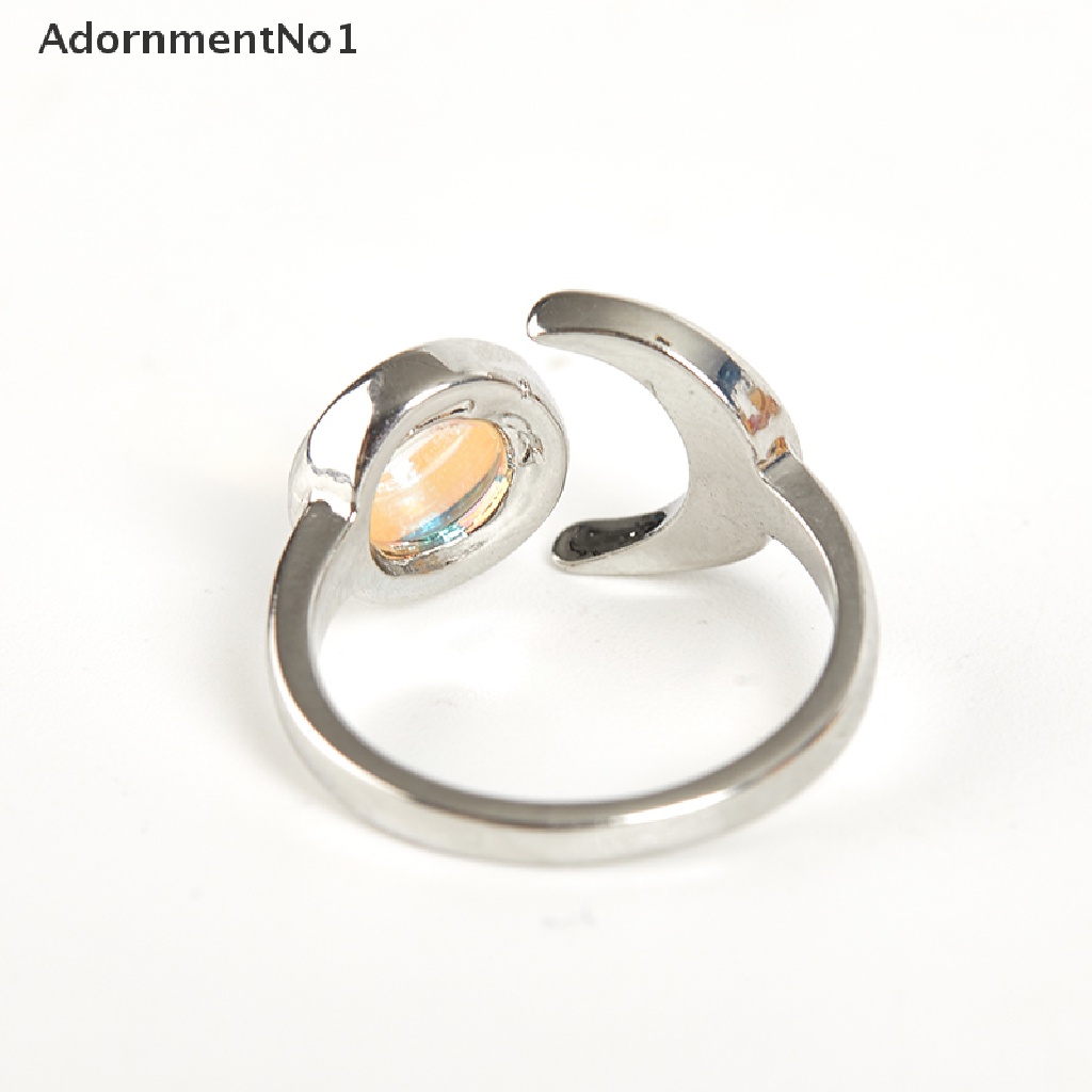 (AdornmentNo1) Cincin Terbuka Vintage Motif Bulan + Batu Opal + Kristal + Hollow Untuk Perhiasan Wanita