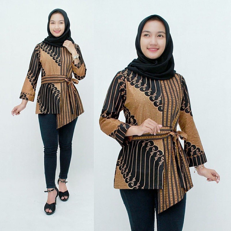 XC BLOUSE STRIPY FRESIA PUTIH HITAM SALEM SOFTBLUE DARK GREY BLOUSE SA H8928Q Ruffle Batik Blouse 02-Blus Cindy Sogan
