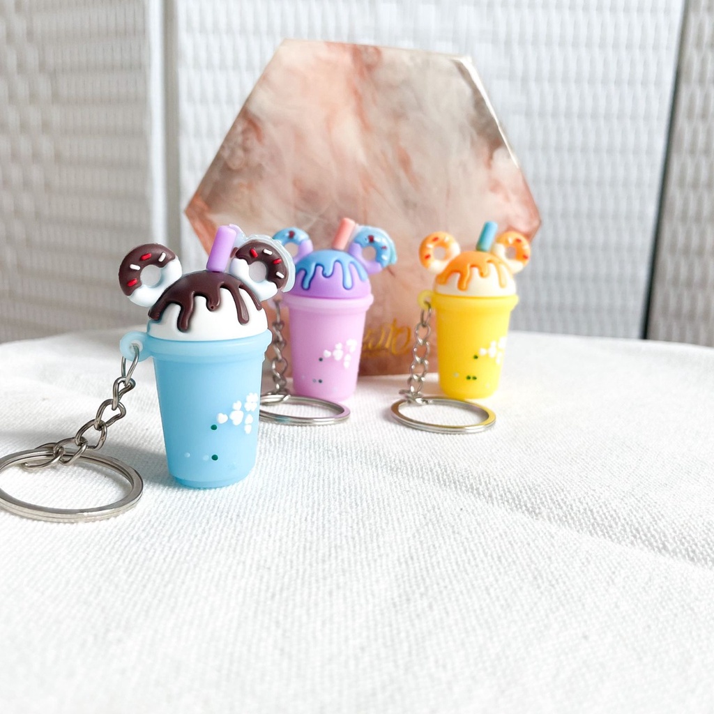 GANTUNGAN KUNCI BOBA ESKRIM DONAT WARNA CANTIK READY 4 VARIANT WARNA SOFT KEYCHAIN UNIK HADIAH SOUVENIR HARGA TERMURAH READY GROSIR COD