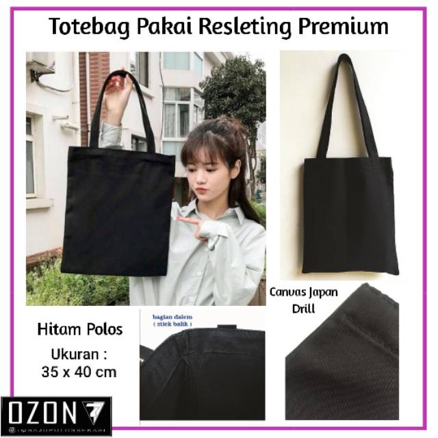 Totebag Polos Goody Bag Polos Bahan Canvas Drill Tas Slempang Wanita dan Pria Murah - Hitam