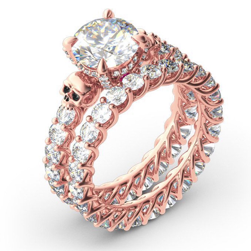 Set Perhiasan Cincin Berlian Sapphire Warna Rose Gold Untuk Pernikahan