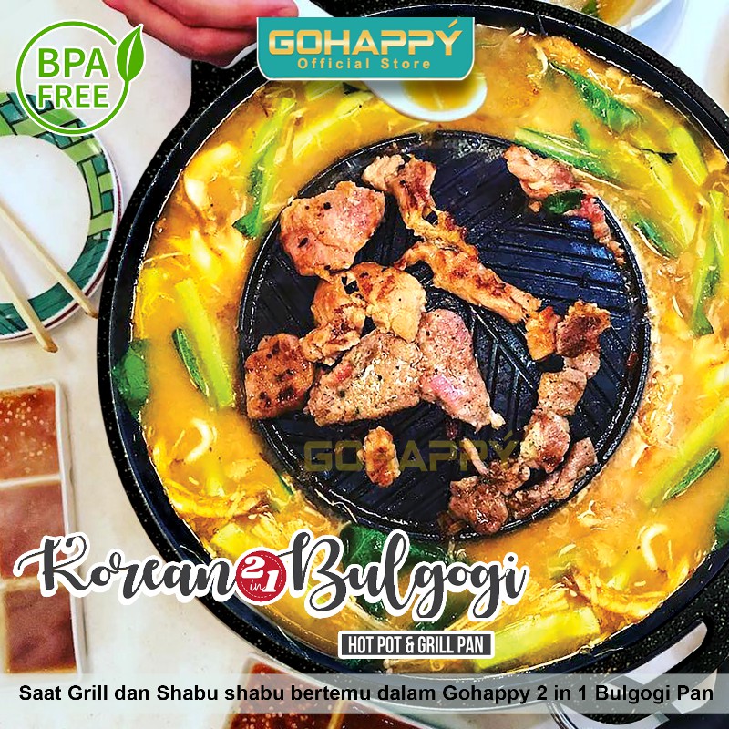 EVERLUX Panci Barbeque Sup Steam boat &amp; Alat Grill Pan Pemanggang Korea BULGOGI PAN 2 IN 1 HK39 GOHAPPY