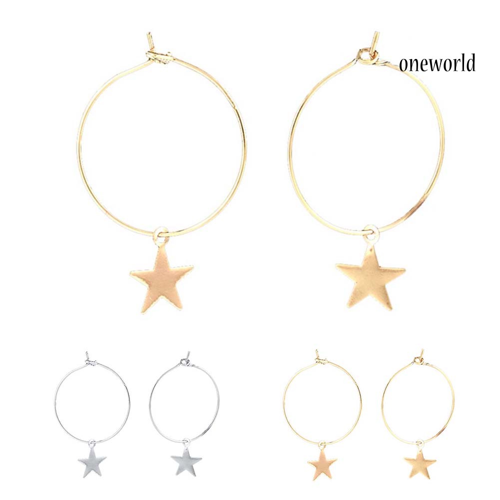 OW@ Fashion Women Simple Star Charm Big Circle Hoop Earrings Party Jewelry Gift