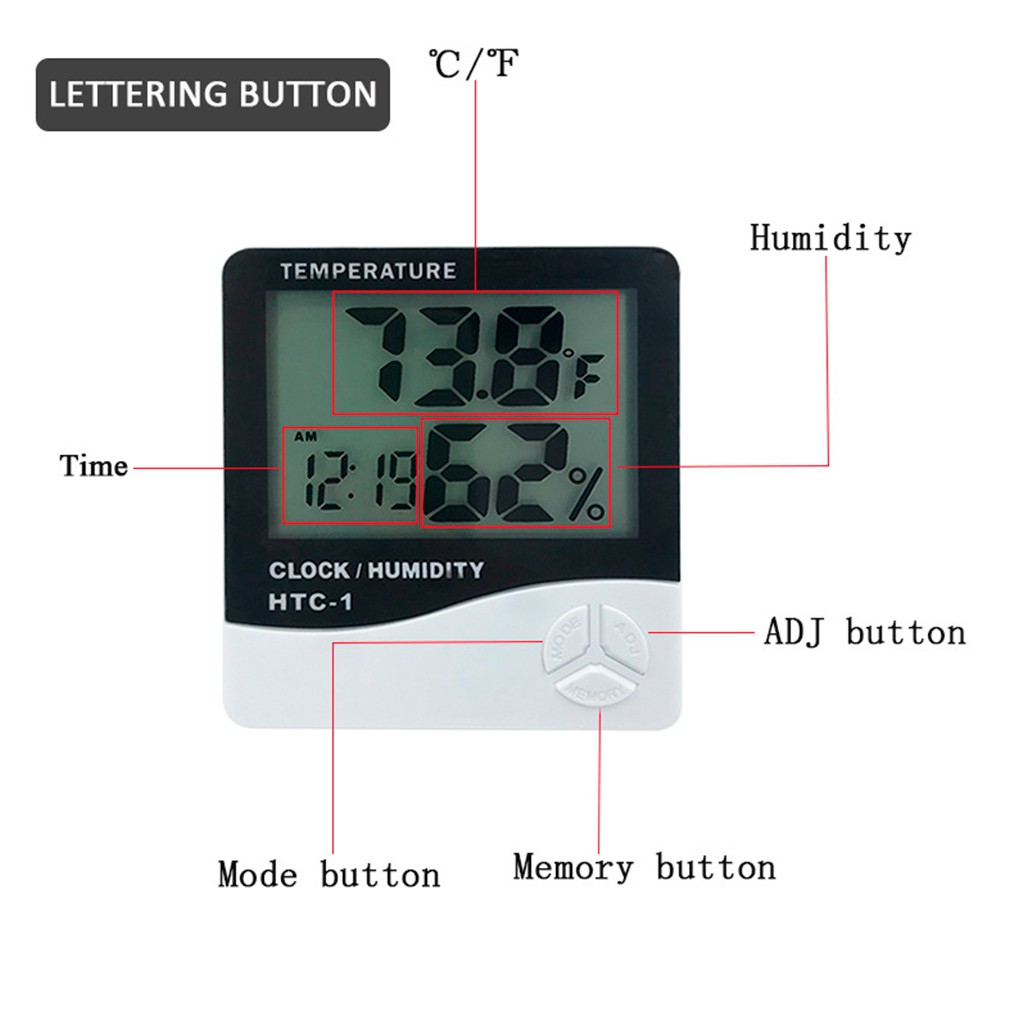 BENCO Alarm Jam Meja Kalender Digital dengan Thermometer Hygrometer Pengukur Suhu Ruangan