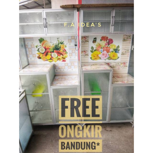 PROMO Rak piring 2 pintu  lemari kaca  dapur  Almunium 