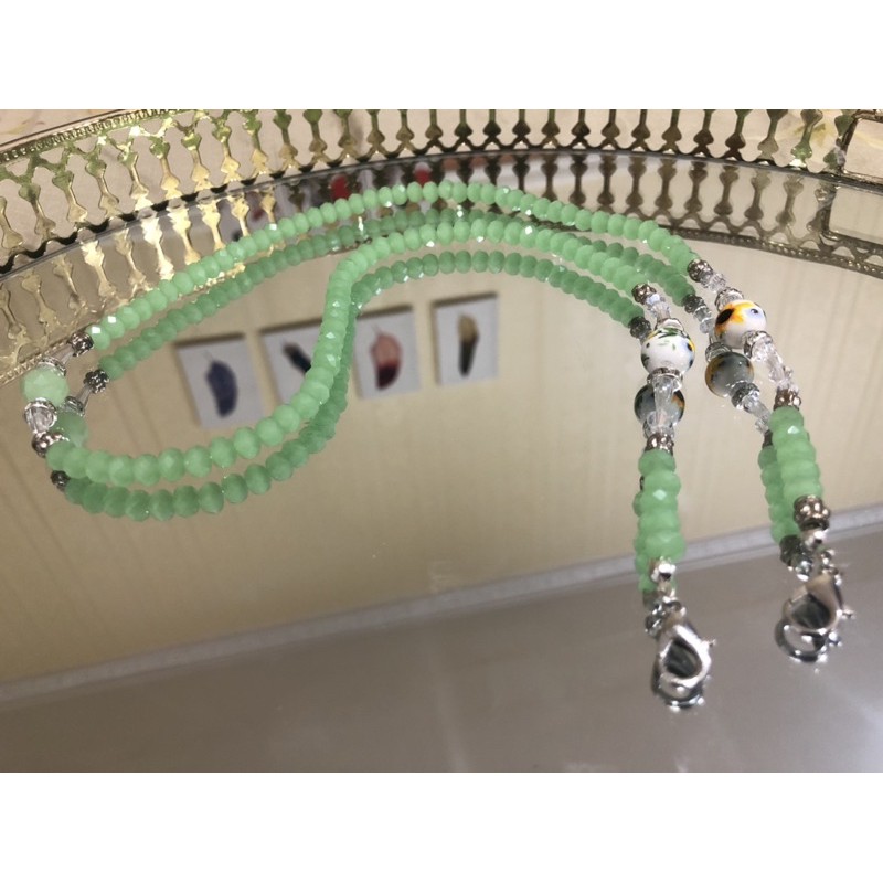 Strap Masker / tali masker Kristal Hijau guci doff variasi keramik bunga