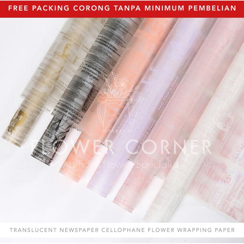 

5 LEMBAR Transluscent Newspaper Cellophane Flower Wrapping Paper Kertas Buket Bunga (FW008)