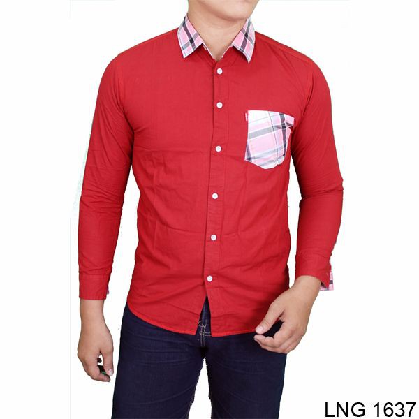 Kemeja Casual Pria Keren Katun Merah – LNG 1637