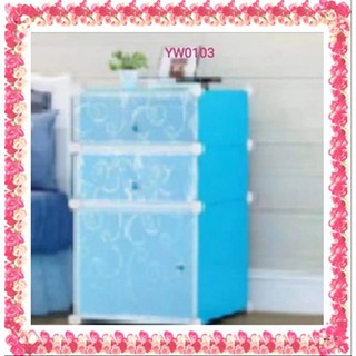 KAN Lemari  Plastik  Bedside Rak Buku 3 Susun Serbaguna Biru 