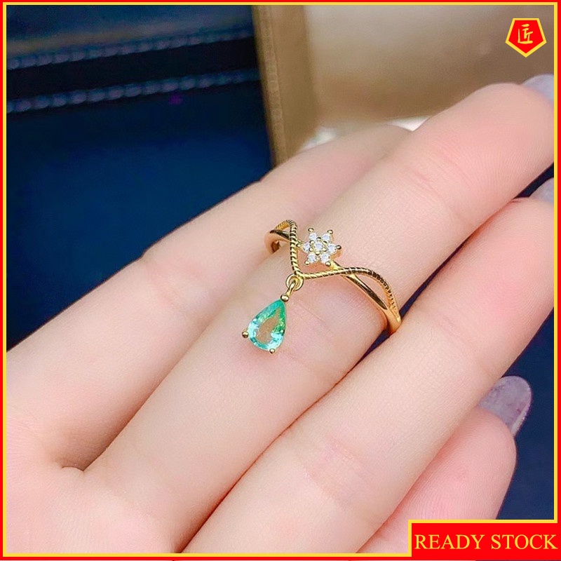 [Ready Stock]Simple Elegant Olive Emerald Gold Crowns Ring for Women