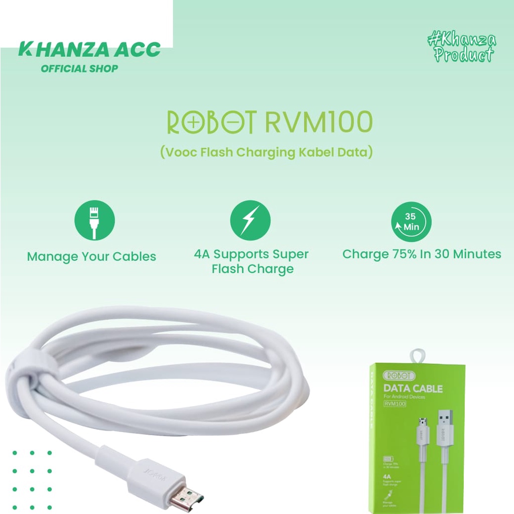 KHANZAACC Kabel Data ROBOT RVM100 Micro USB 4A Fast Charging VOOC