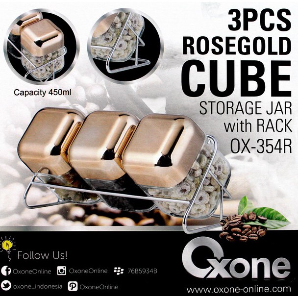 Oxone OX-354R 3pcs Toples Serbaguna Rosegold Cube with Rack