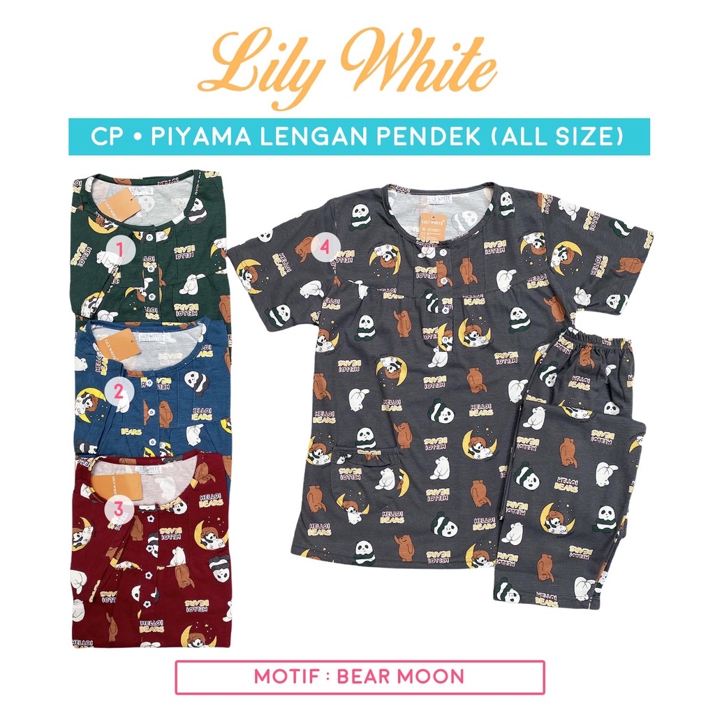 Piyama CP Lengan Pendek - Celana Panjang All Size LILY WHITE Anne Claire BabyDoll Baju Tidur
