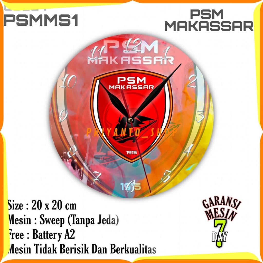 Jam Dinding Team Club Klub Sepakbola PSM MAKASSAR Mesin Halus