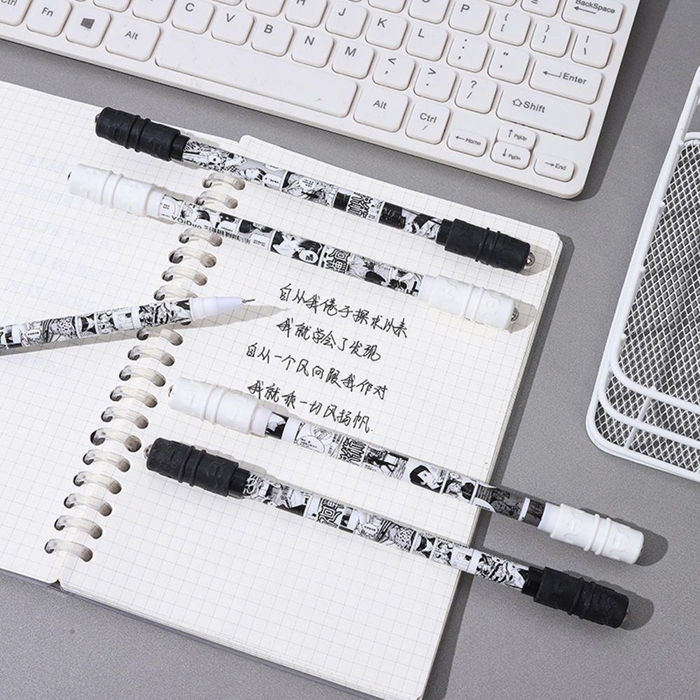 1pc Pulpen Gel Hitam / Putih Desain Anime Kreatif Untuk Stationery Pelajar