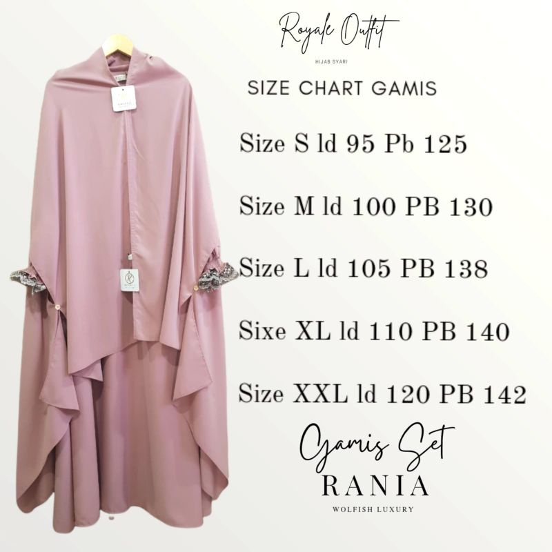 Rania Syari|gamis akhwat |gamis set khimar cadar|cadar bandana|gamis wolfish|ori royale to