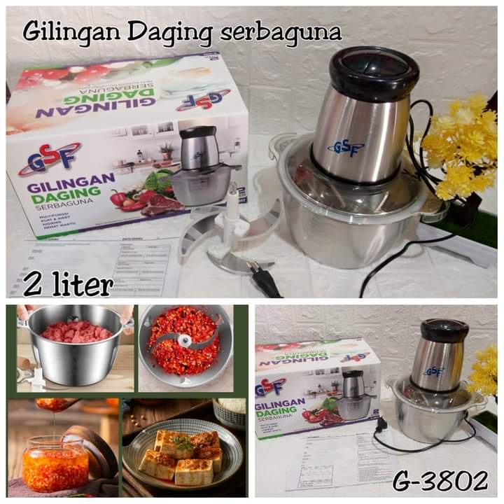 BLENDER DAGING STAINLESS / BLENDER DAGING CHOPPER HAN BLENDER PRESS 2L BAJA TAHAN KARAT SERBAGUNA MULTIFUNGSI / BLENDER DAGING STAINLESS GSF MULTIFUNGSI 2L G-3802 / GSF G3802 / GSF G 3802