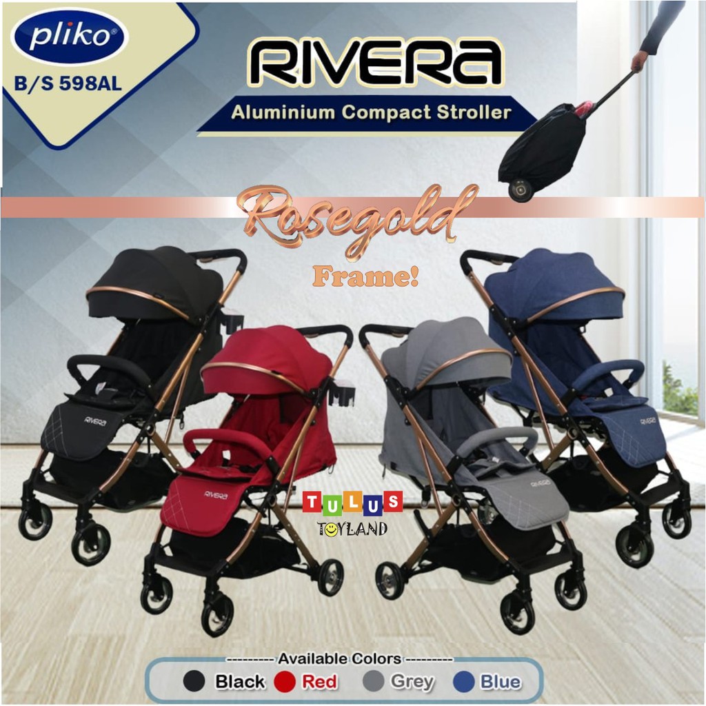 Stroller Pliko Rivera 598AL Rose Gold Frame kereta dorong bayi travel traveling anak murah ada tas