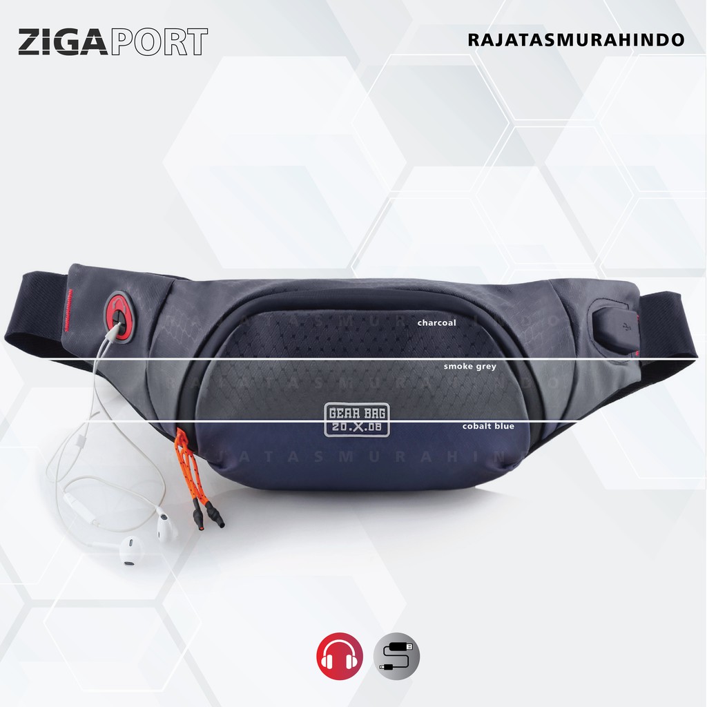 Waist Bag Pria Gear Bag 13111 ZIGA PORT + FREE USB EXTENTIONS CABLE - WaistBag With Charging Port