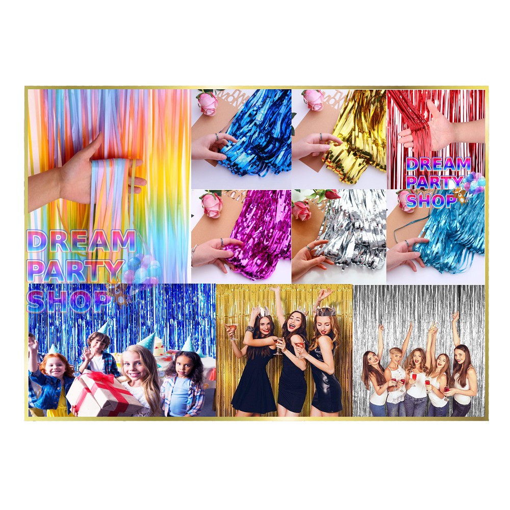 Tirai Foil Biru Merah Silver Gold Backdrop Ulang Tahun/ Tirai Mengkilat Background Ultah