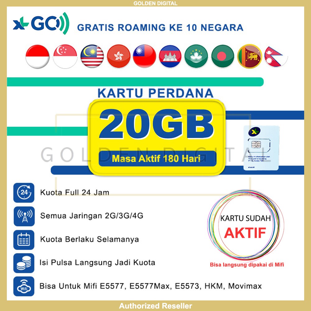 Kartu Perdana Internet XL GO Izi Sudah Aktif Isi 20GB Full 24jam 3G/4G