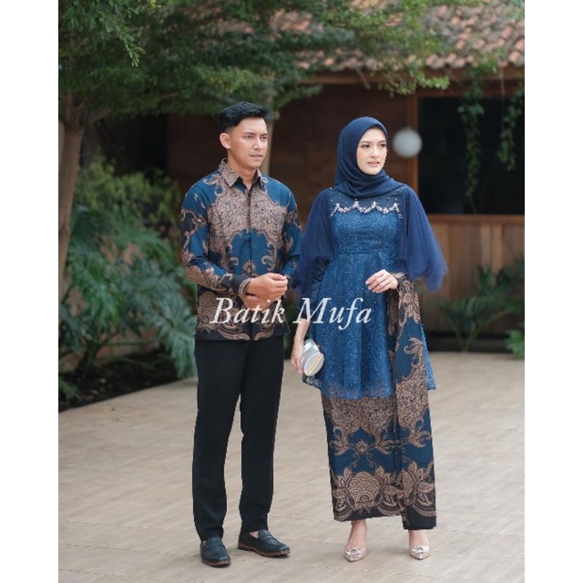 Batik Couple Kebaya Luna Tunik Navy | KEBAYA MODERN KEBAYA COUPLE KEBAYA WISUDA SARIMBITAN TERBARU