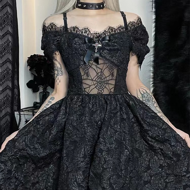 Vintage Halloween Off Shoulder Lace Mini Dress 8494 (S/M/L)