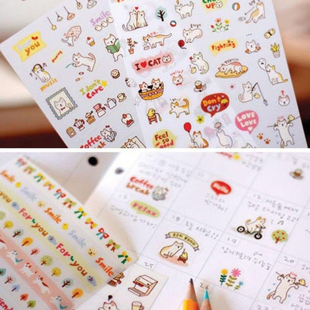 Lanfy Stiker Kertas Kucing 6lembar/set Stiker Cover Diary Sticker Dekorasi Transparan Kartun Lucu Cantik Motif Kucing Kecil Dekorasi Foto Dinding