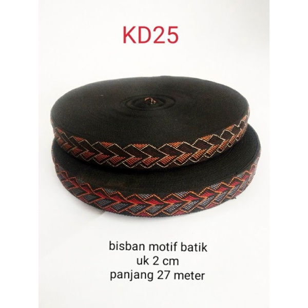 bisba tali webbing terbaru motif batik KD25 ukuran 2 cm 1 rol panjang 27 meter