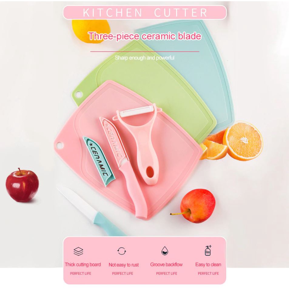 Talenan Tempat Alas Potong Pemotong Pengupas Buah dengan Peeler dan Pisau Dapur Multifungsi Cutting Board with Ceramic Knife + Peeling Knife