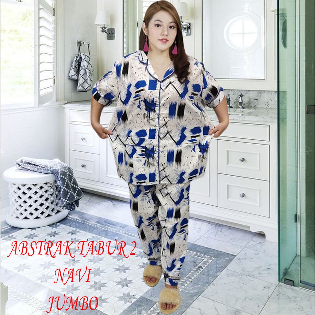 ISANNY PIYAMA SET SIZE.XXL/PIYAMA CP JUMBO KARAKTER/PIYAMA MURAH/PAKAIAN WANITA/REAL PICT-ABSTRAK TABUR2 BIRU