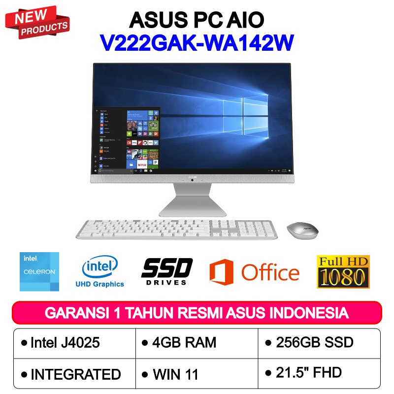 PC ALL IN ONE AIO ASUS V222GAK-WA142W J4025 4GB 256SSD 21.5&quot;FHD WIN11