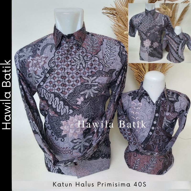 Batik Couple Ayah dan Anak Lapis Furing Bahan Katun Halus Primisima 40S Warna Ungu