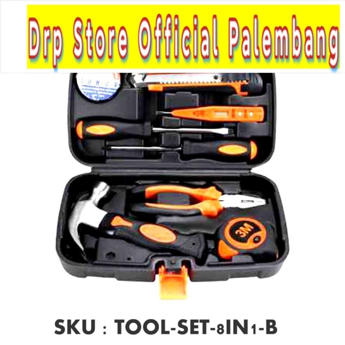 Alat Tool Set Kit Perkakas Palu Tang Obeng Cutter Meteran 8in1 - B