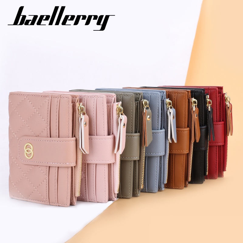 [BISA COD] BAELLERRY NR063 Dompet Wanita Kecil Dompet Pendek Lipat Dompet Kartu Wanita Bahan Kulit PU Leather Premium