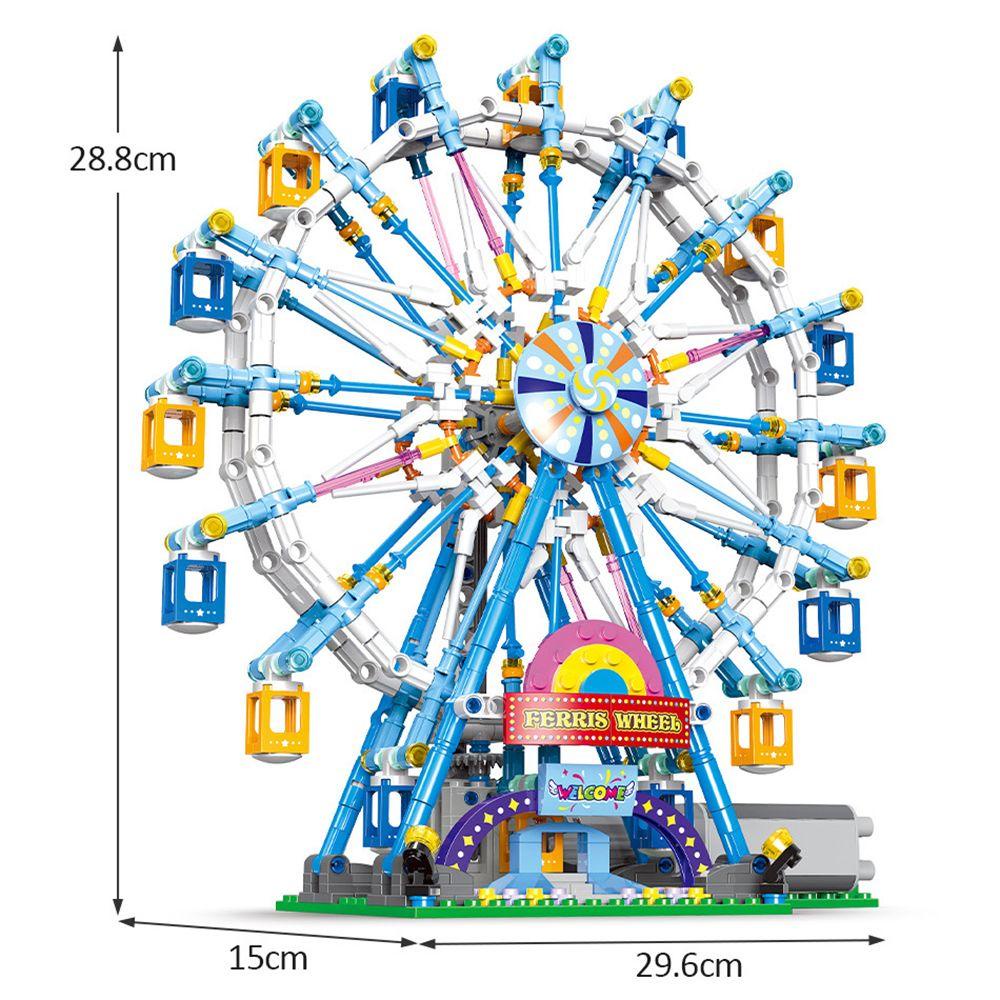 R-FLOWER 870pcs /set Ulang Tahun Ferris Wheel Berputar Dengan Lampu DIY Kreativitas Pembangun Teman Kota