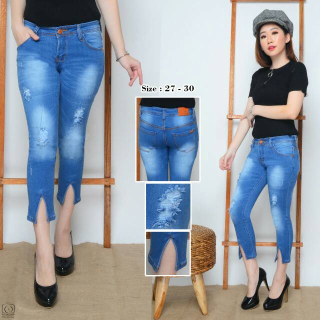 Celana Jeans Sobek 7/9 / Celana Jeans Sobek / Celana Jeans 7/9/ Celana Jeans Belah Depan/ Celana 7/9