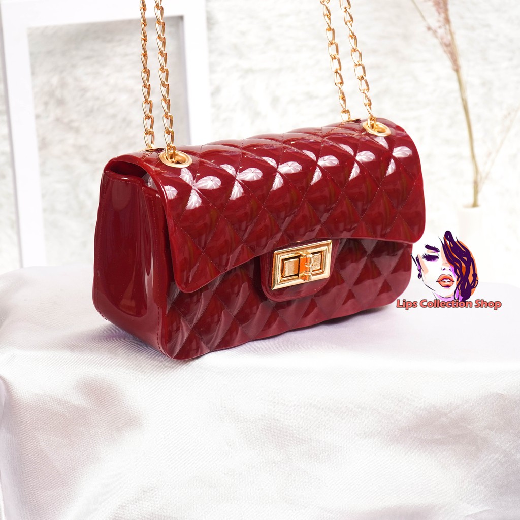 Tas Jelly Glossy Rantai Cincin Size 18 Cm | Tas Wanita Rantai Cincin