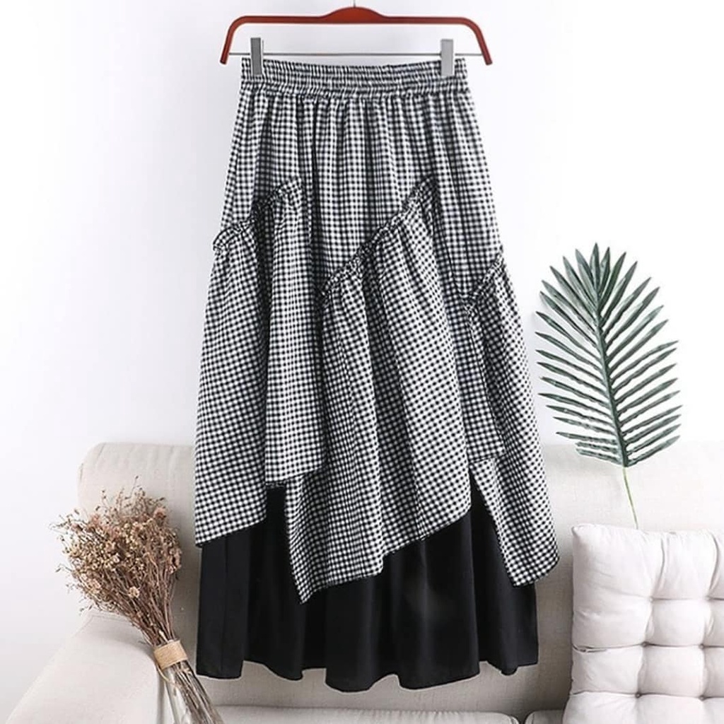 MS Korean Skirt Maxi Rok Panjang Korea Style Matt Mosscrepe Layer Katun [2 Warna]-2
