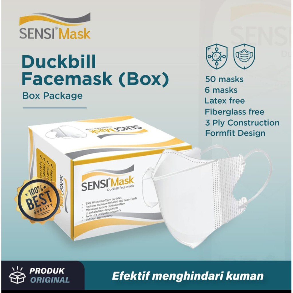 MASKER SENSI DUCKBILL 1 BOX ISI 50 PCS FACE MASK WARNA PUTIH EARLOOP