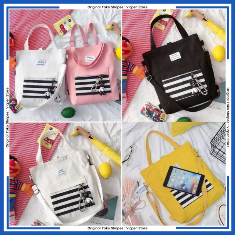 Tas Totebag Resleting Wanita Kanvas Tote Bag Fashion Cewek