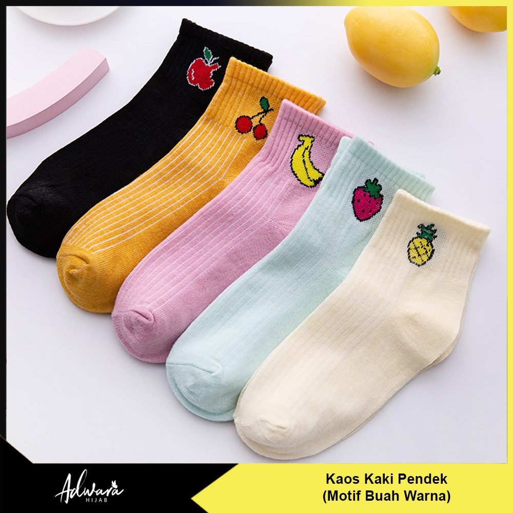 Kaos Kaki Wanita Pendek Semata Kaki Motif Buah Warna Polos (Sock Ankle)