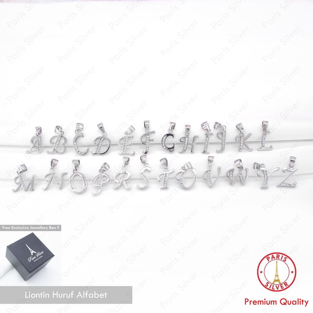 Liontin Huruf Nama Inisial Perak Asli 925 Silver Lapis Emas Putih Alfabet Bandul Kalung Alphabet