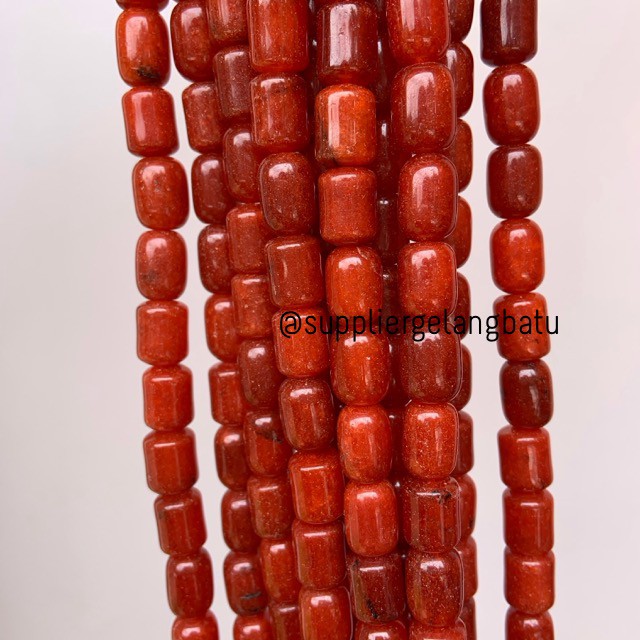 bahan renceng batu agate tabung 8mm carnelian oren dark orange natural aksesoris kerajinan craft