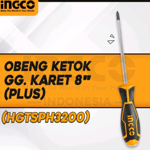 INGCO Obeng Ketok Gagang Karet Ujung Mata Plus Magnetic Ukuran 8 Inch