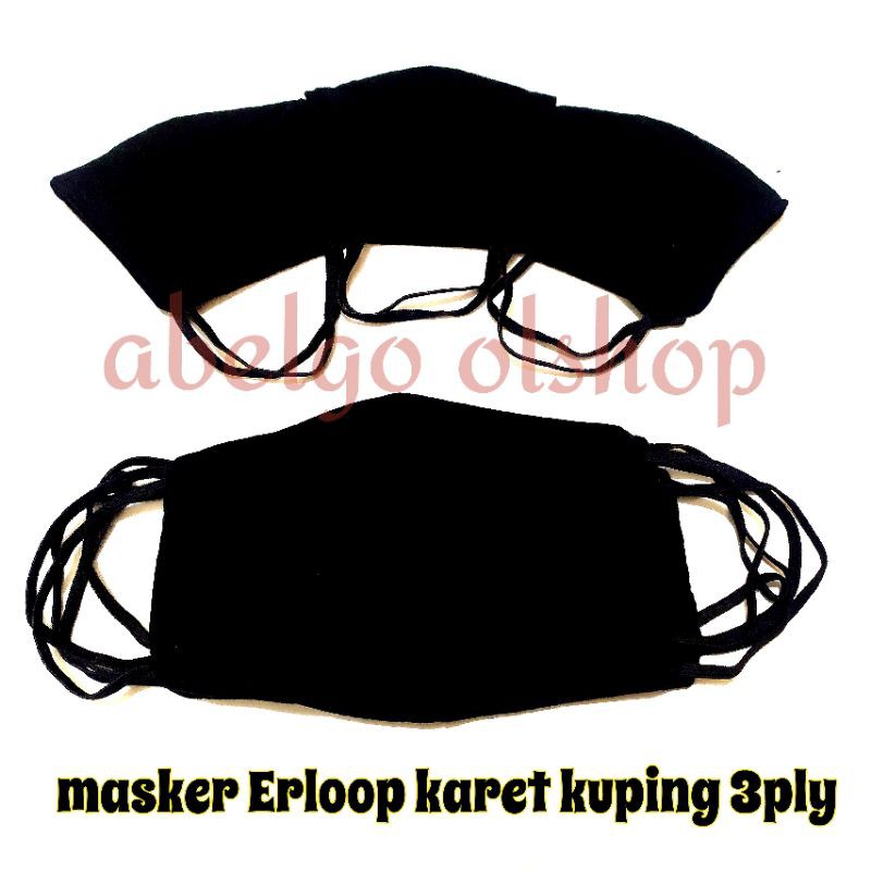 masker kain 3ply earloop hitam polos/masker kain 3 lapis hitam/putih polos